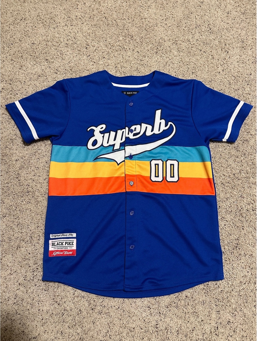 Black Pike XL Blue Superb Baseball Jersey with Colorful Stripes
